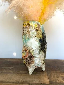Feng Sway Exclusive 10" POTS Artist Made Molten Ceramic Vase With Feet