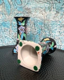 Vintage Blue Floral Candle Holder Set