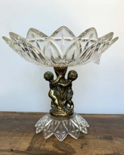 FENG SWAY ALL GARDEN Vintage Glass Cupid Pedestal Dish