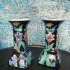 Vintage Blue Floral Candle Holder Set