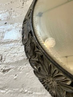 ALL HOME DECOR + ODDITIES Antique Silver Tone Metal Floral Circle Mirror