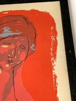 Vintage Framed 70s Canvas Screen-print Of Modigliani Portrait