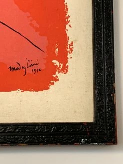 Vintage Framed 70s Canvas Screen-print Of Modigliani Portrait