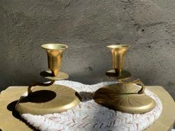 Vintage ALL RITUAL Antique Brass Lily Pad Candle Holder Set