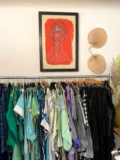 Vintage Framed 70s Canvas Screen-print Of Modigliani Portrait