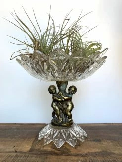 FENG SWAY ALL GARDEN Vintage Glass Cupid Pedestal Dish