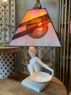 Vintage ALL HOME DECOR + ODDITIES Rare Goddess Lamp With Stained Glass Shade