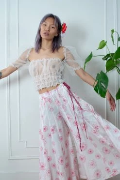 Vintage TOPS White Organza Peasant Top