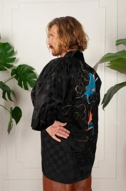 Vintage LOUNGE WEAR WWII Custom Silk Dragon Embroidery Robe