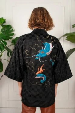 Vintage LOUNGE WEAR WWII Custom Silk Dragon Embroidery Robe