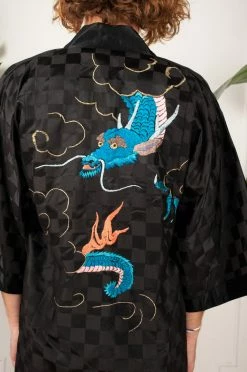 Vintage LOUNGE WEAR WWII Custom Silk Dragon Embroidery Robe