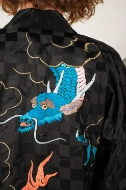 Vintage LOUNGE WEAR WWII Custom Silk Dragon Embroidery Robe