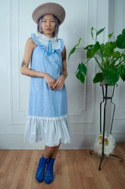 FENG SWAY Blue Cotton Prairie Midi Dress DRESSES