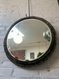 ALL HOME DECOR + ODDITIES Antique Silver Tone Metal Floral Circle Mirror
