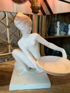 Vintage ALL HOME DECOR + ODDITIES Rare Goddess Lamp With Stained Glass Shade