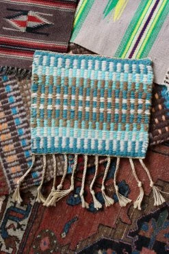 Vintage ALL HOME DECOR + ODDITIES Woven Teal Table Rug