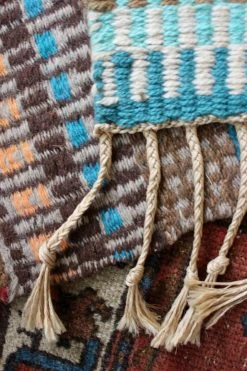 Vintage ALL HOME DECOR + ODDITIES Woven Teal Table Rug