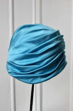 Vintage 1960s Blue Silk Turban-Style Hat