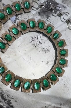 Vintage BAGS + WALLETS Embossed Silver Malachite Belt