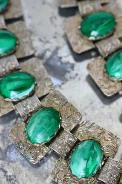 Vintage BAGS + WALLETS Embossed Silver Malachite Belt