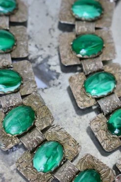 Vintage BAGS + WALLETS Embossed Silver Malachite Belt