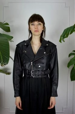 Vintage 80s Black Leather Moto Jacket OUTERWEAR