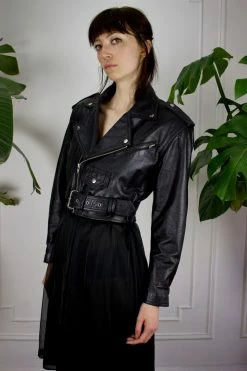 Vintage 80s Black Leather Moto Jacket OUTERWEAR