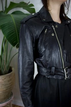 Vintage 80s Black Leather Moto Jacket OUTERWEAR