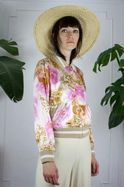 Vintage Floral Silk Bomber Jacket