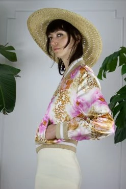 Vintage Floral Silk Bomber Jacket