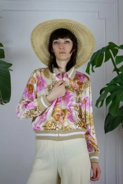 Vintage Floral Silk Bomber Jacket