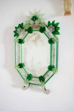 Rare Antique Green Venetian Murano Glass Mirror ALL HOME DECOR + ODDITIES