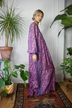 Vintage Purple Floral Saks Fifth Ave Kaftan DRESSES