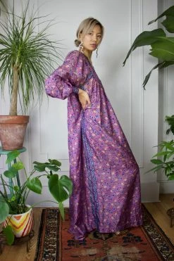 Vintage Purple Floral Saks Fifth Ave Kaftan DRESSES