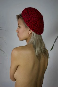 Feng Sway Red Leopard Mohair Beret