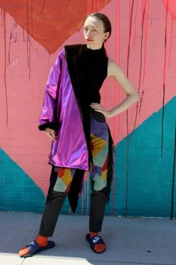 Vintage Purple Metallic Fur Lined Jacket OUTERWEAR