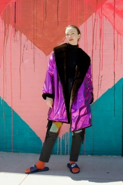 Vintage Purple Metallic Fur Lined Jacket OUTERWEAR