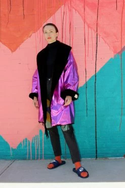 Vintage Purple Metallic Fur Lined Jacket OUTERWEAR