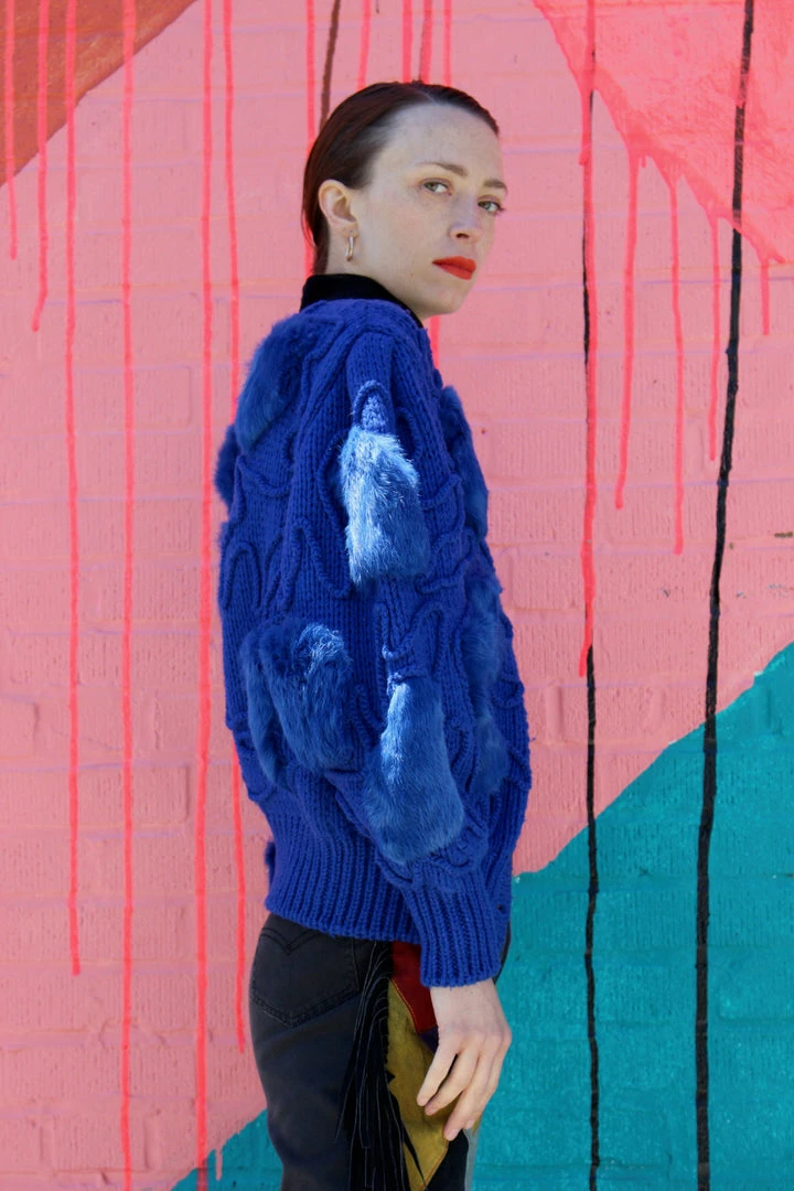 Vintage Cobalt Fur Knit Sweater OUTERWEAR 7 Vintage Cobalt Fur Knit Sweater OUTERWEAR