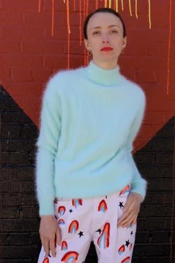 Vintage TOPS Mint Mohair Mock Neck Sweater