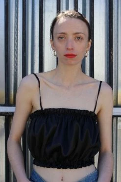 Feng Sway Black Satin Boudoir Crop Top LOUNGE WEAR