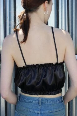 Feng Sway Black Satin Boudoir Crop Top LOUNGE WEAR