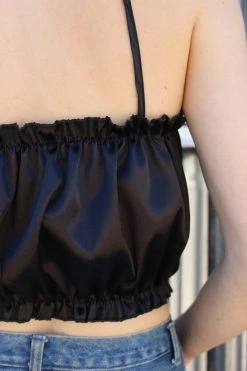 Feng Sway Black Satin Boudoir Crop Top LOUNGE WEAR
