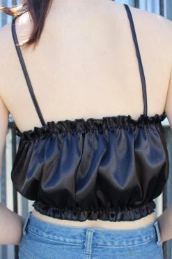 Feng Sway Black Satin Boudoir Crop Top LOUNGE WEAR