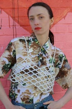 Feng Sway Lattice Scalloped Pearl Crop Top TOPS