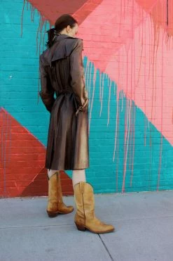 Vintage Distressed Brown Leather Trench Coat
