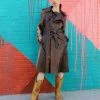 Vintage Distressed Brown Leather Trench Coat