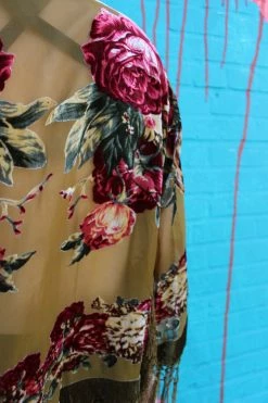 Feng Sway Exclusive Olive Floral Burnout Velvet Robe