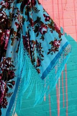 Feng Sway Exclusive Floral Sky Blue Burnout Velvet Robe