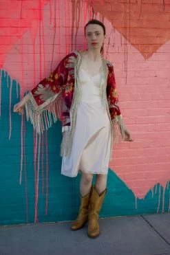 Feng Sway Exclusive LOUNGE WEAR Fiery Floral Burnout Velvet Robe